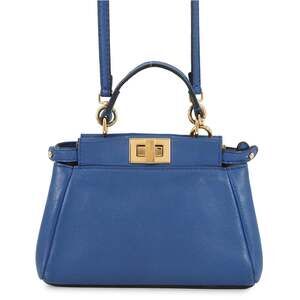 FENDI Blue Leather Peekaboo Shoulder Bag